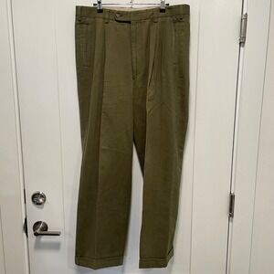 Paul Stuart Mens Pleated Chino Trousers Olive Green Cotton Made in Germany 36x29